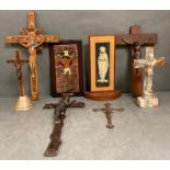A selection of ecclesiastical objects to include crucifix and an image of Mary