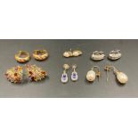A selection of six quality 14ct gold earrings in various styles and setting including various