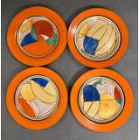 A set of four Fantasque pattern by Clarice Cliff side plates, 18cm diameter