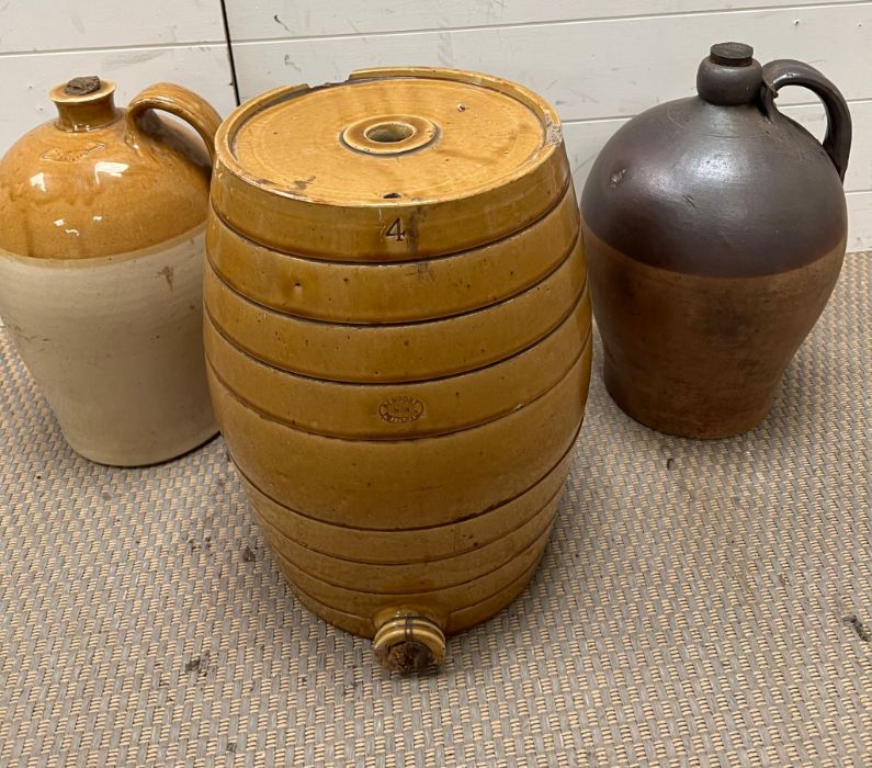 Two stoneware flagons and one stoneware glazed barrel - Image 2 of 5