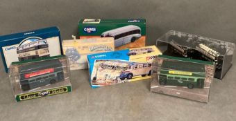 A selection of seven bus or coach themed diecasts