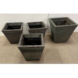 Four garden plastic planters (H41cm Sq40cm and H33cm Sq32cm)