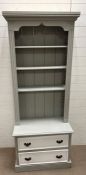 A painted pine open bookcase with two drawers under (H198cm W78cm D41cm)