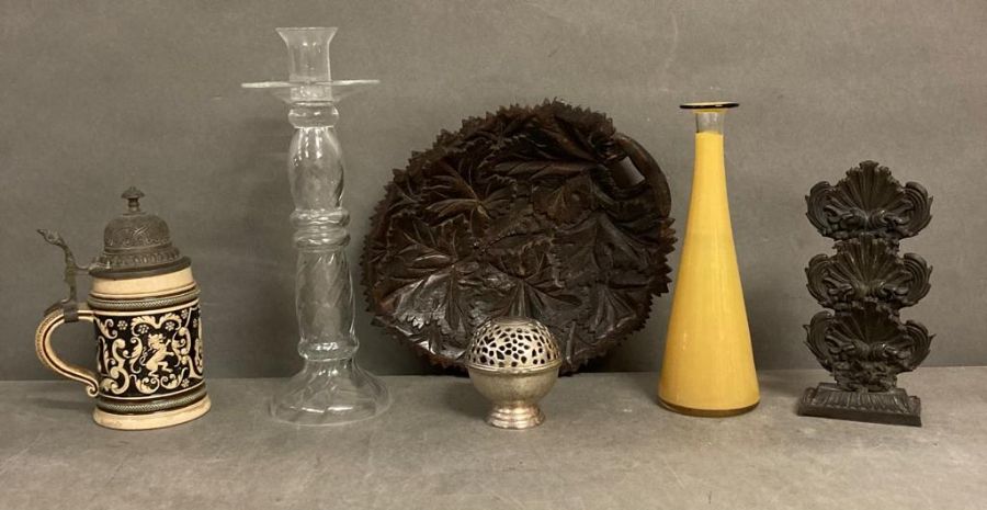 A various selection of objet d'art to include candlestick, vase and incense burner