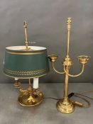 Two brass table lamps