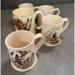 Four game bird mugs by Holkam England and one Elijah Cotton, Lord Nelson ware