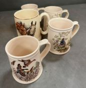 Four game bird mugs by Holkam England and one Elijah Cotton, Lord Nelson ware