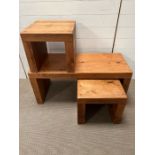 Hardwood console style coffee table with two nesting stools/tables under