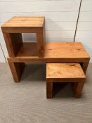 Hardwood console style coffee table with two nesting stools/tables under