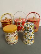 Retro 1970's biscuit tins and sugar shaker