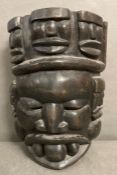 A large wooden carved tribal mask (H52cm)