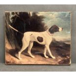 A decorative print of an English pointer mounted on canvas