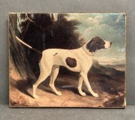 A decorative print of an English pointer mounted on canvas