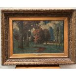 An oil on canvas of a woodland scenery signed right corner E. Rudishuli