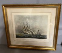 A large framed engraving print of warships "The Java Plate 2" (73cm x 65cm)