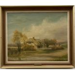 An oil on canvas of Hampshire Country Road by American artist Ron Adams, signed