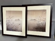 Two contemporary prints, Lakeside views 60cm 70cm