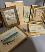 Seven mixed prints of coastal and city scenes