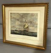 A large framed engraving print of Warships "The Java Plate 3" (73cm 65cm)