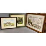 Three rural scenes in mixed media, one illegibly signed and dated 2001, framed and glazed, 56cm x