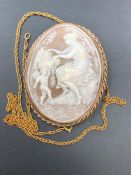 A 9ct gold cameo of a classical scene, and 9ct gold chain 3.2g