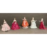 A selection of five Coalport figures, Marie Antoinette, White Rose of Yorkshire etc
