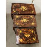 A nest of three inlaid satin wood tables