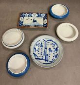 A selection of Chinese blue dishes and bowls