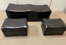 Three storage boxes with faux leather seat tops (Large H40cm W120cm D40cm Smaller H29cm W52cm