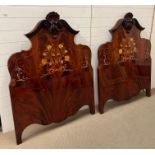 Two single satin wood inlaid headboards