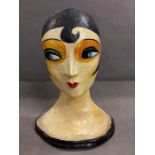 An Art Deco paper Mache mannequin head signed Fay Roulz