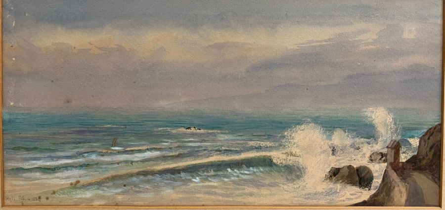 Two unframed watercolours both seascapes one signed Pegli 1889 the other by and unknown artist. - Image 2 of 4