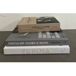 Two hardback reference books on Christian Dior and one Supima