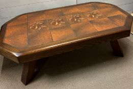 A tiled top vintage coffee table (H40cm W133cm D72cm)