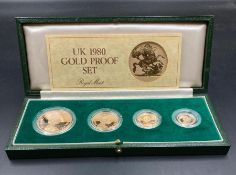The 1980 Royal Mint Gold Proof Set to include Five pounds, two pounds, sovereign and half