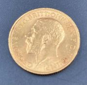 A 1914 gold sovereign coin