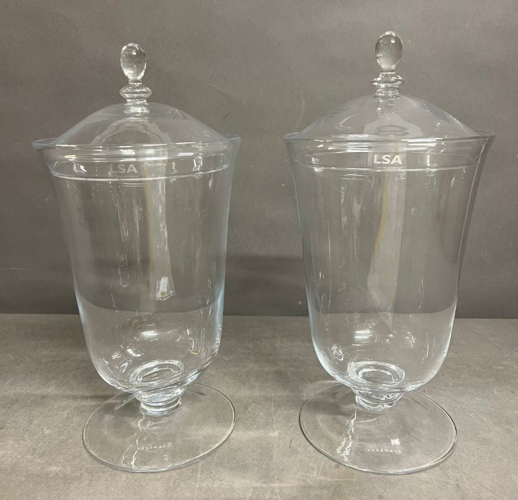 Two LSA bonbon jars with flared shaped dome lid