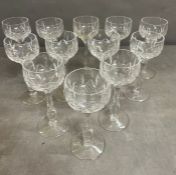 A set of eleven Stuart crystal Hock glasses