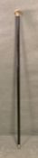 A Gold Metal topped walking cane inscribed: Presented to J Stewart on the occasion of his visit to