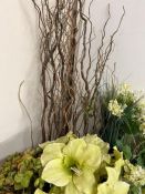 A selection of faux flowers and twisted willow