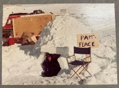 Movie Memorabilia: A great photo behind the scenes of Pamela Mann, continuity, from the set of the