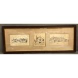 Three framed pen and ink sketches of Broadway village Worcester signed TWF Newton 1888