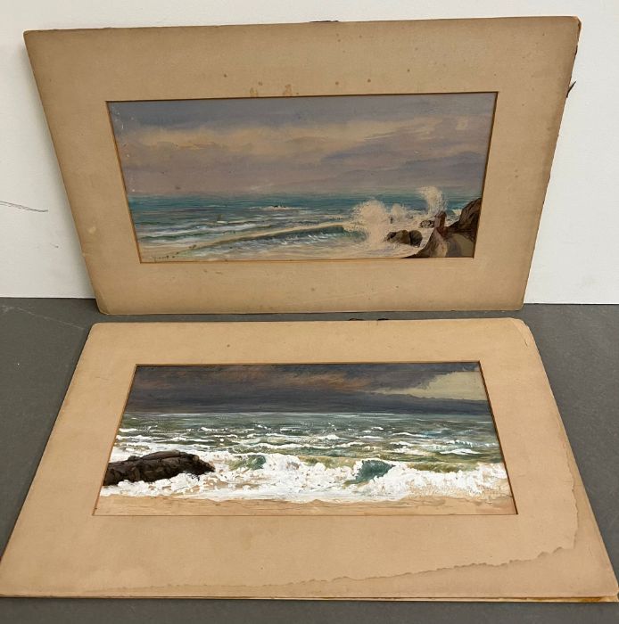 Two unframed watercolours both seascapes one signed Pegli 1889 the other by and unknown artist.