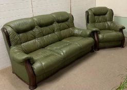 Three seater leather sofa by D and R and a matching chair (H96cm W185cm D90cm SH36cm)