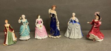 A selection of six fine china figures to include Royal Doulton