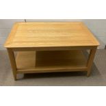 A light oak coffee table with shelf under (H46cm W90cm D60cm)