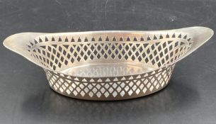 A silver pierced bowl, hallmarked for Sheffield 1932, 16 cm long (Approximate Total Weight 54g)