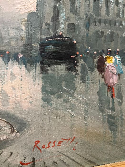 An oil on canvas of a Paris scene, signed Rossett (58cm x 118cm) - Image 4 of 5