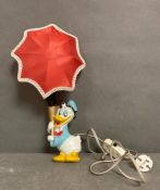 A Vintage Donald Duck wall lamp with fabric umbrella made in the USSR