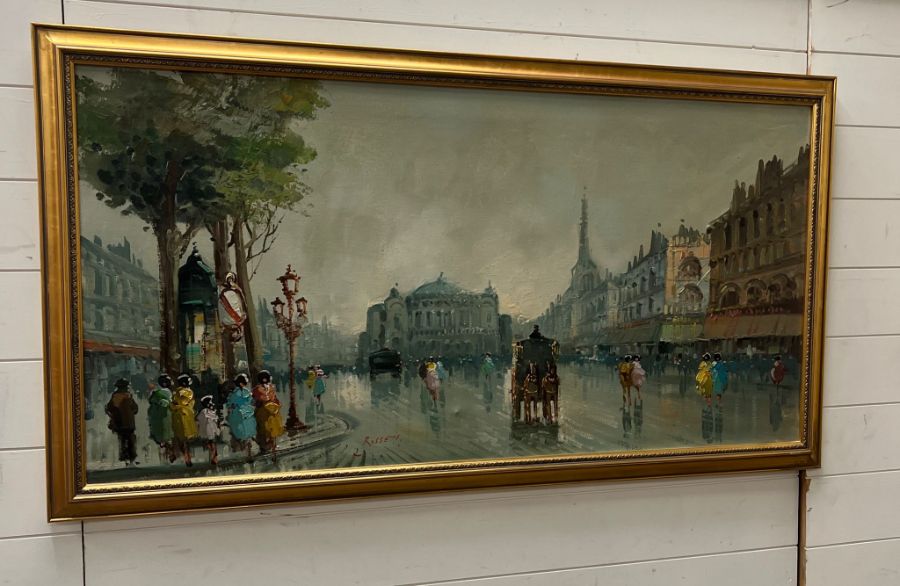 An oil on canvas of a Paris scene, signed Rossett (58cm x 118cm) - Image 5 of 5